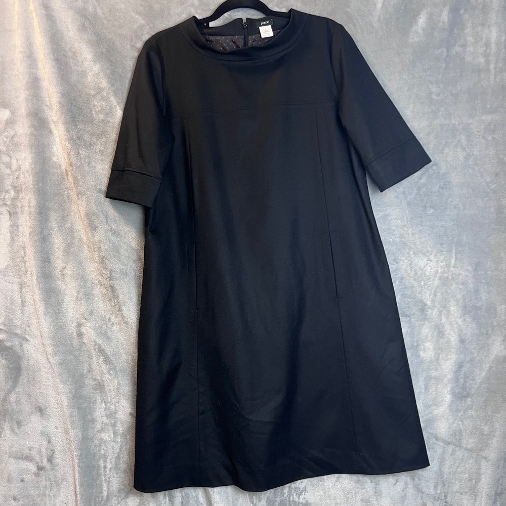 J.Crew Dress Black 100% Wool Shift Pockets Size 14 Career Office Classy - Picture 6 of 10